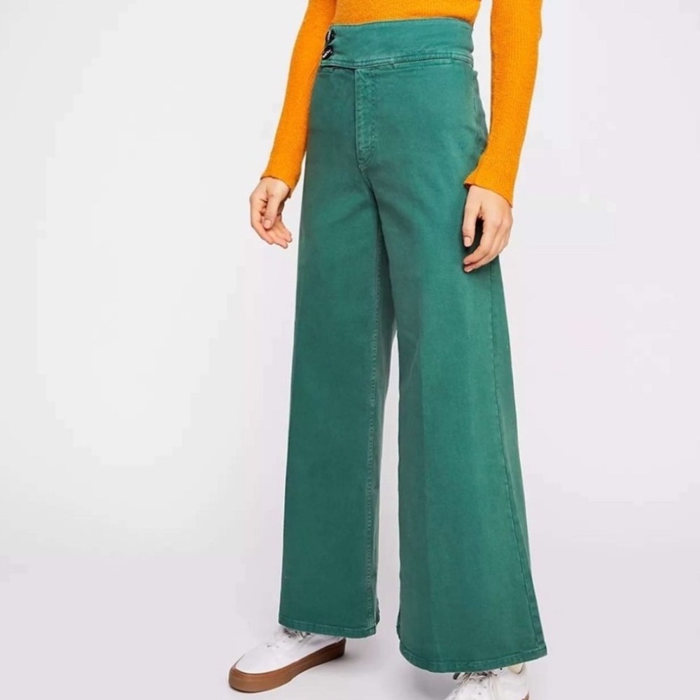 Free People We‎ The Free Youthquake Green Wide Leg High Waist Pants 30